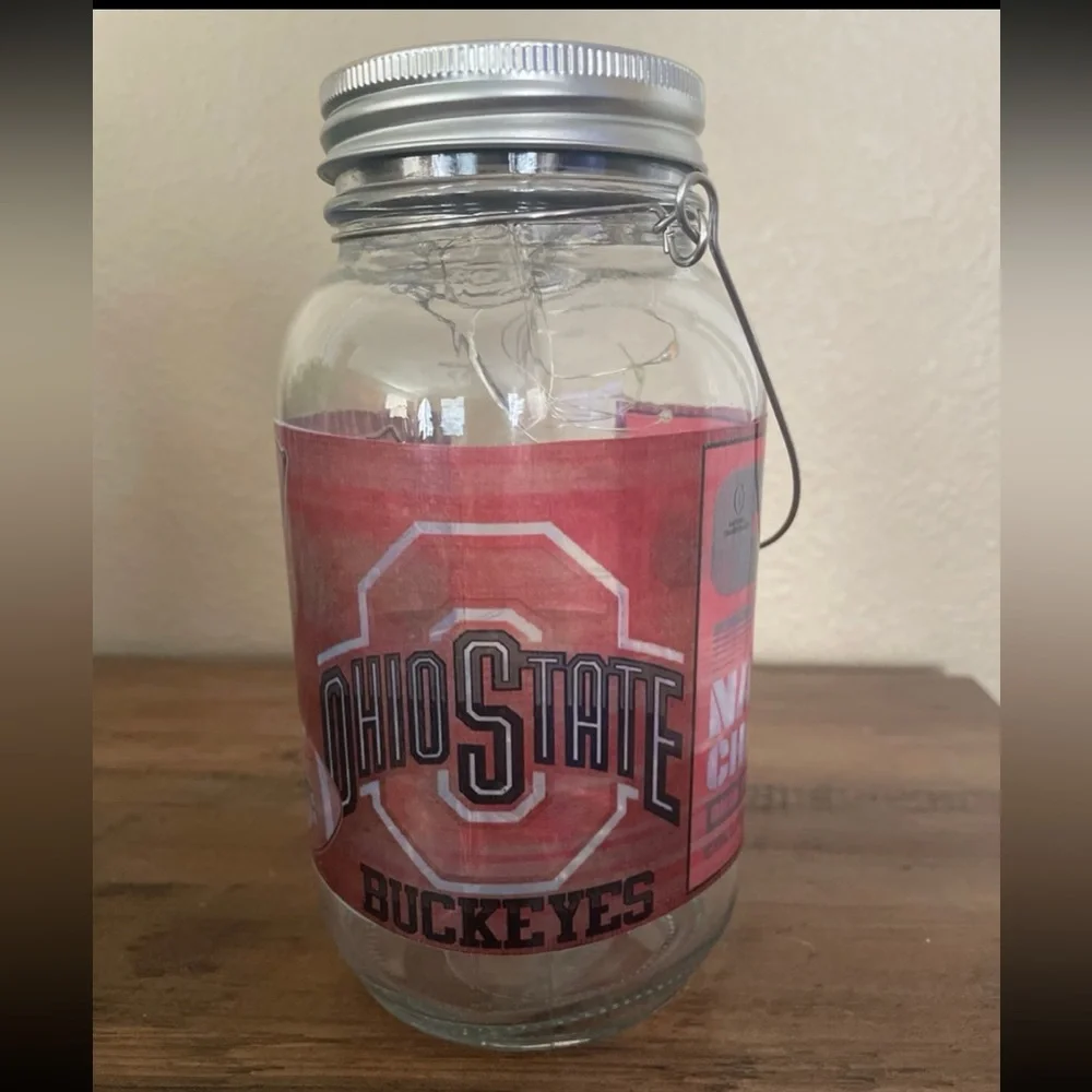 Ohio State Buckeyes Glass Light-Up Mason Jar with Handle